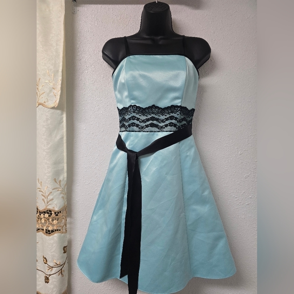 Jessica McClintock Blue and Black Halter A-Line Dress